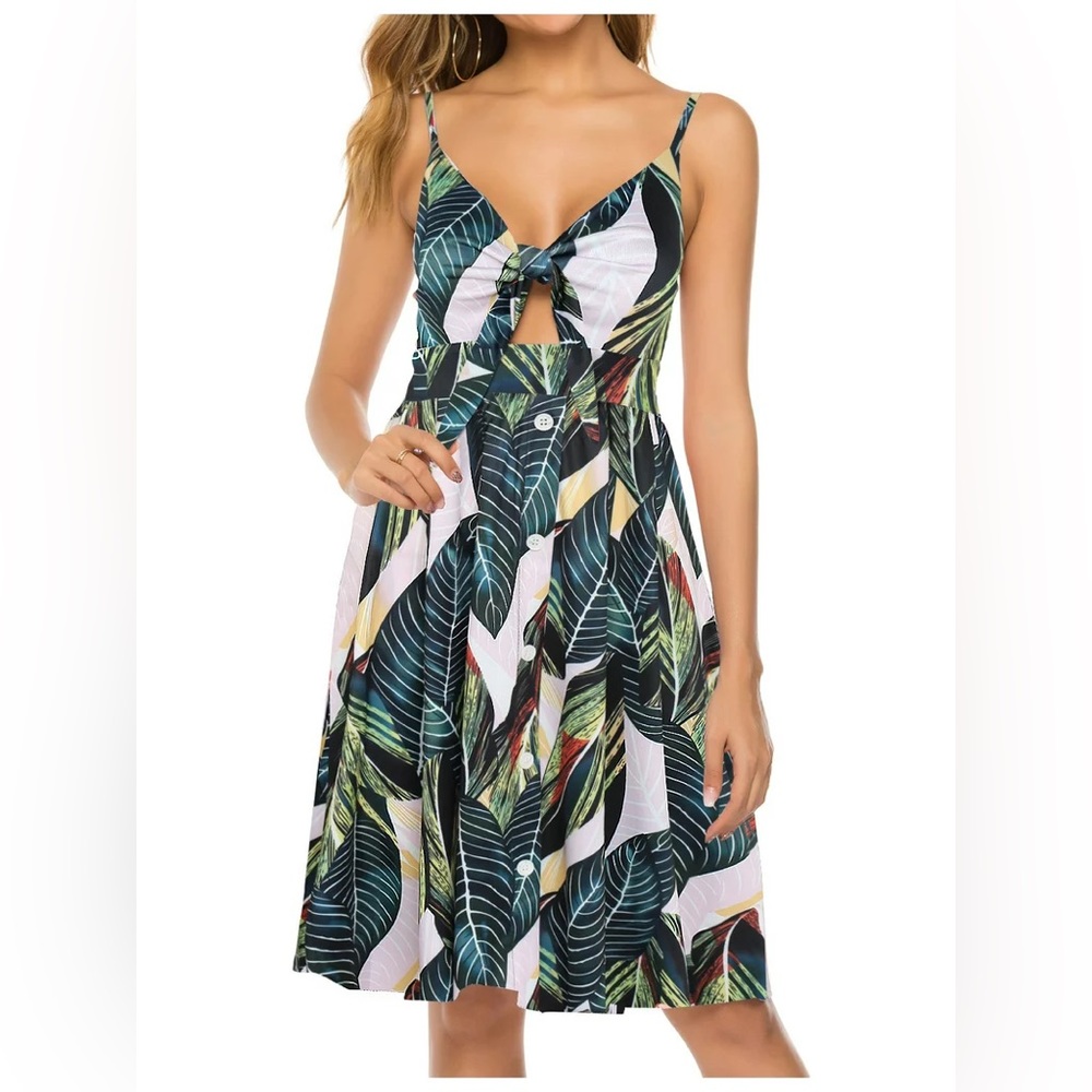 FANCYINN Tie Front Button Down Midi Dress